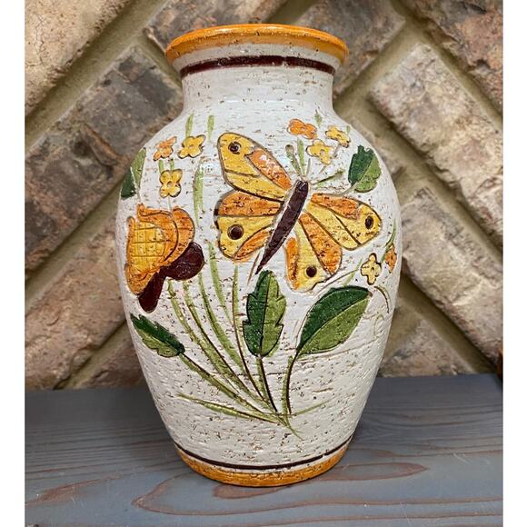 Bitossi‎ MCM Sgraffito Italian Butterfly Vase Aldo Londi Rosenthall Netter - Picture 1 of 9